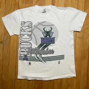90S Milwaukee Bucks White T Shirt Mens M Basketball